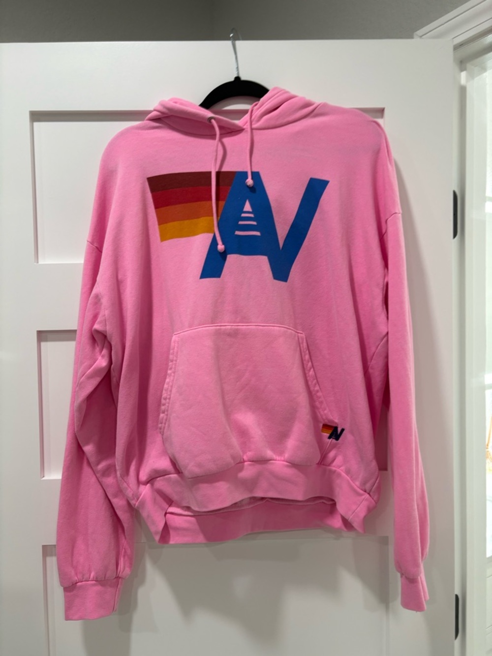 Aviator Nation Pink Hooded Sweatshirt with Label Graphic